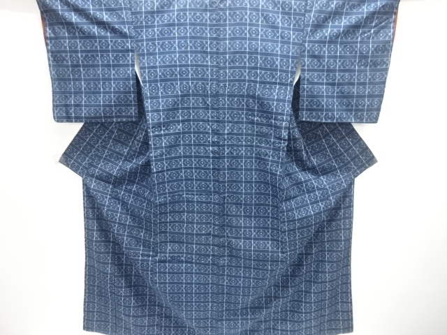 JAPANESE KIMONO / ANTIQUE KIMONO / SILK / FUSHI TSUMUGI / WOVEN GEOMETRIC